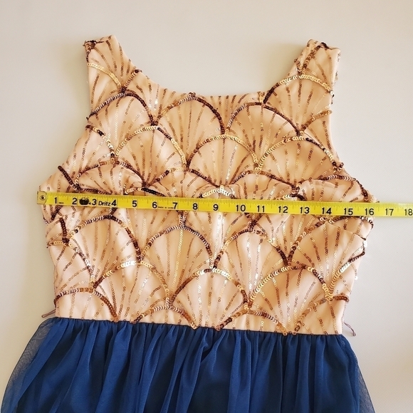 7346 * Deb Sequin Scallop Tulle Dress Blush Blue Size 9 - Picture 6 of 9